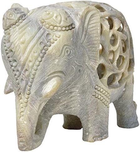 Stone Elephant Mom with Baby in Tummy Statue/Sculpture - Impossible Stone Art 5 Soapstone Collectible Elephant Figurine of Mother Elephant with Baby Inside - Unique Elephant Decor Gifts